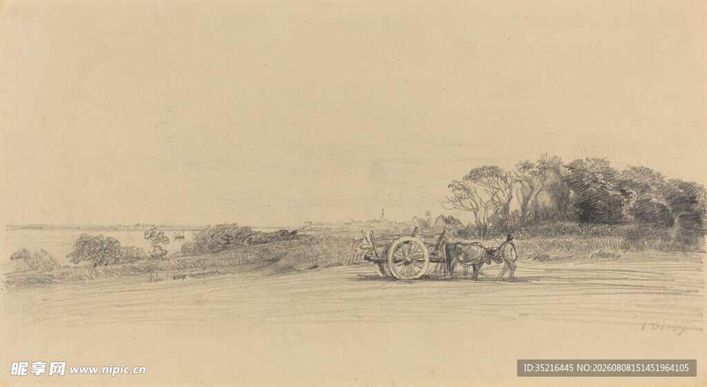 田园风景素描画