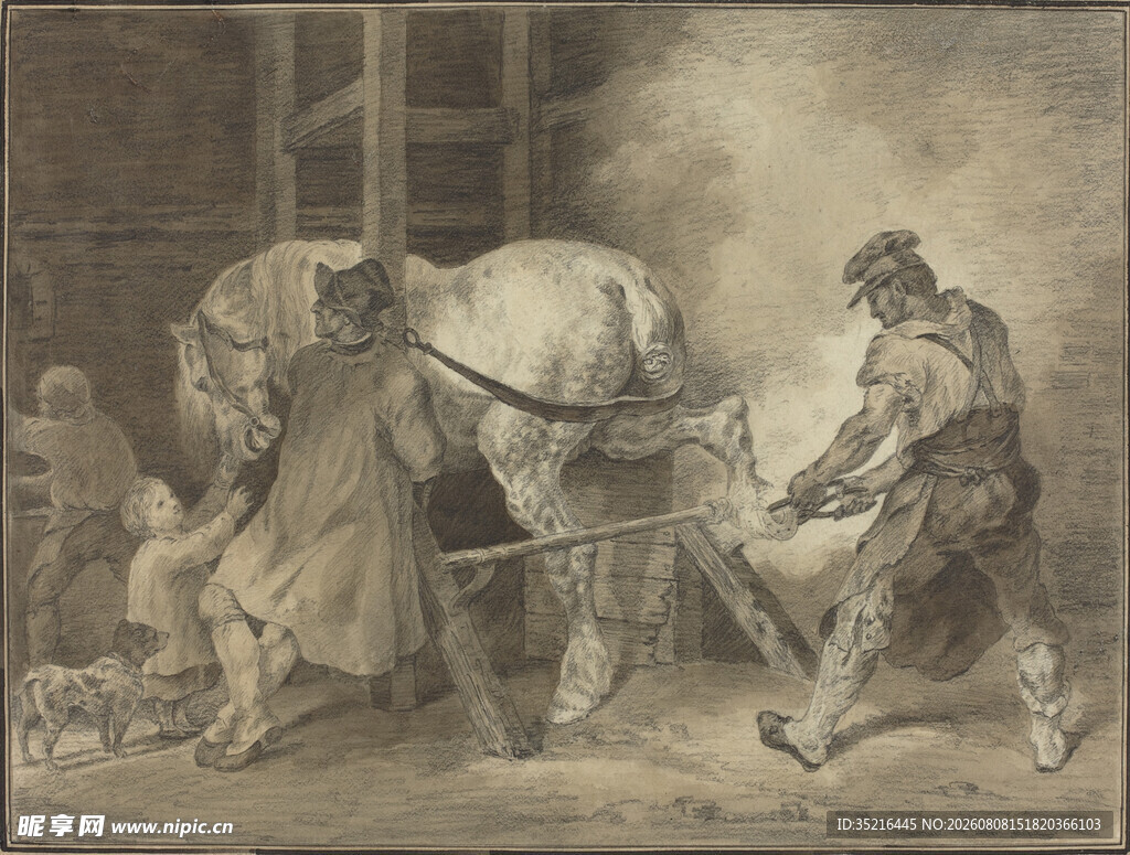 牵马人物场景画作