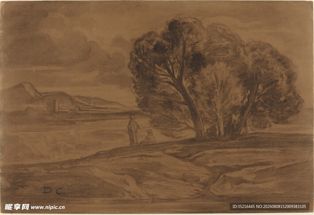 乡村风景素描画