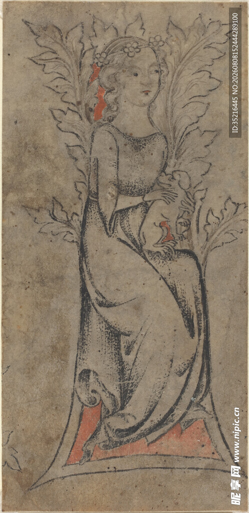 古典坐姿女性绘画形象