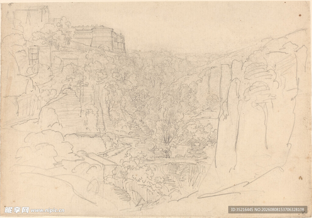 素描山水风景图