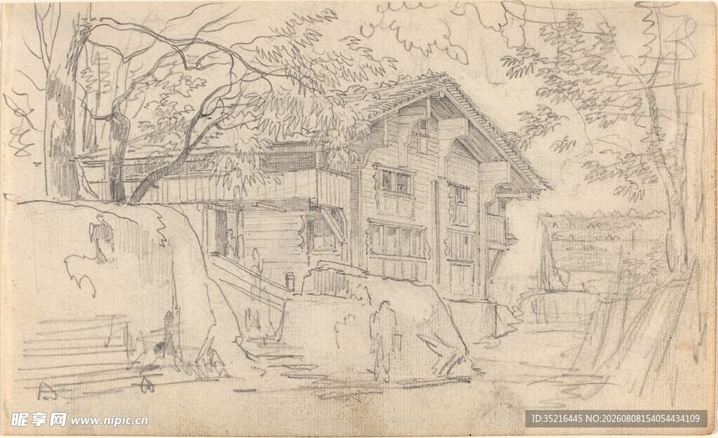 乡村小屋风景素描