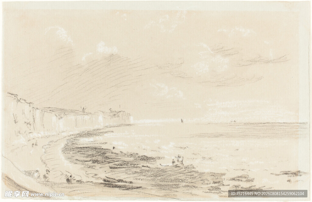 海岸风景素描图