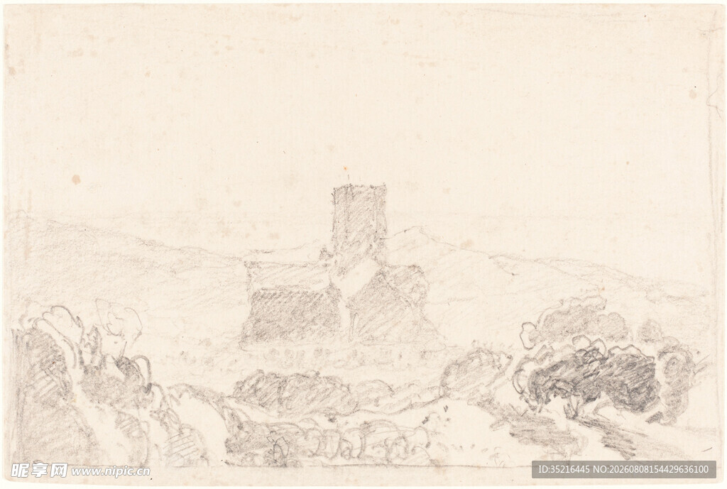 古老城堡远景素描图