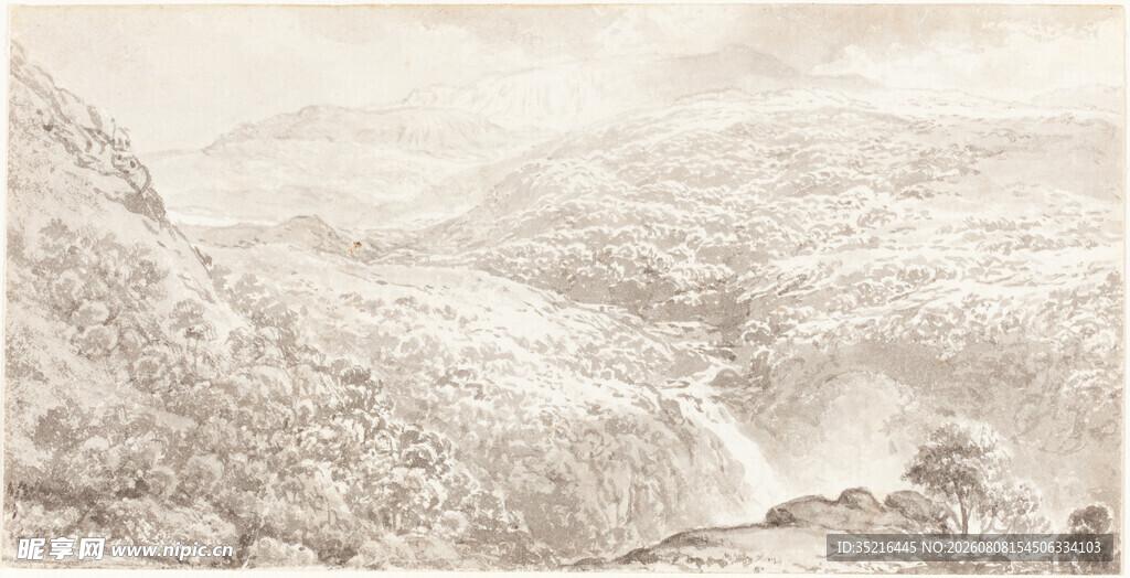 水墨山水瀑布风景图