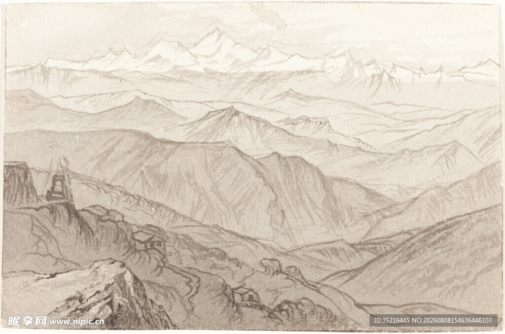 手绘壮丽山脉景观
