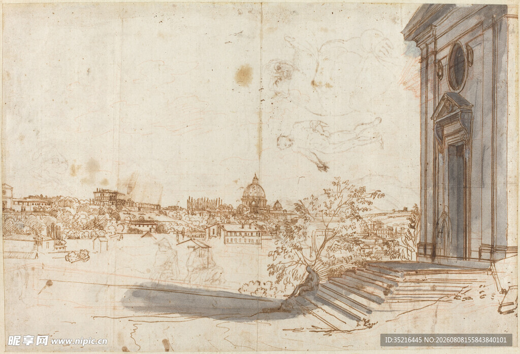 古典建筑风景素描图