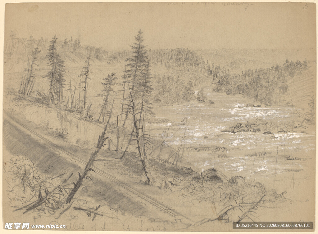 山林风景素描画
