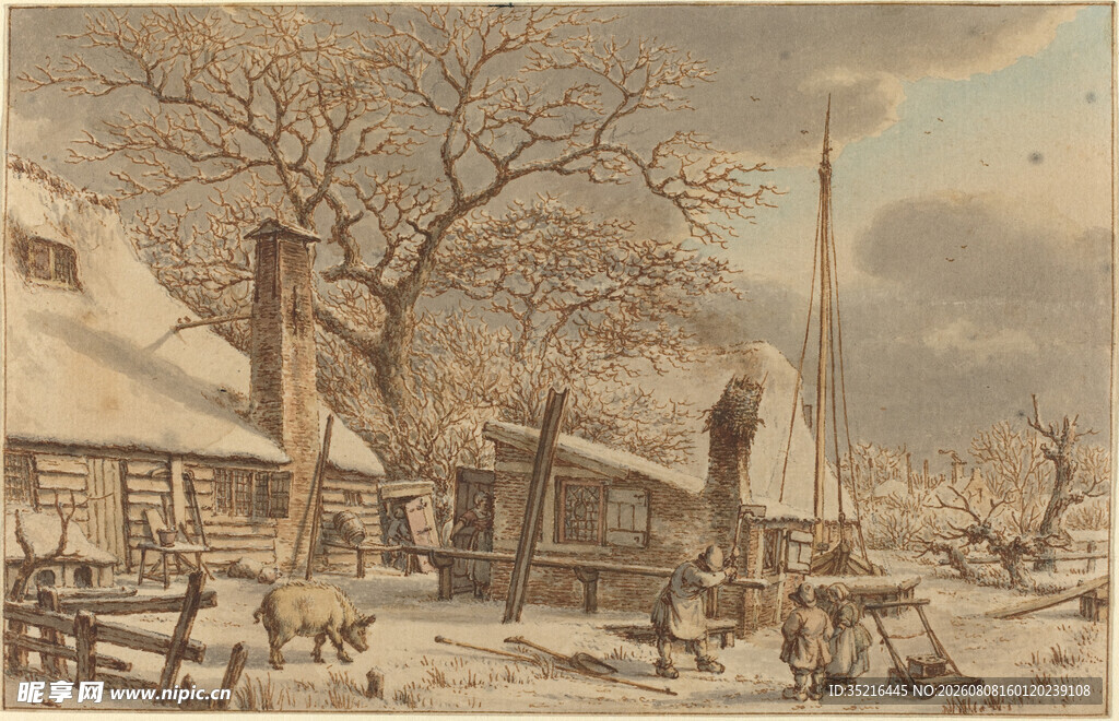 冬日乡村雪景生活场景