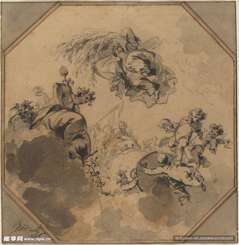 古典神话主题八角形绘画