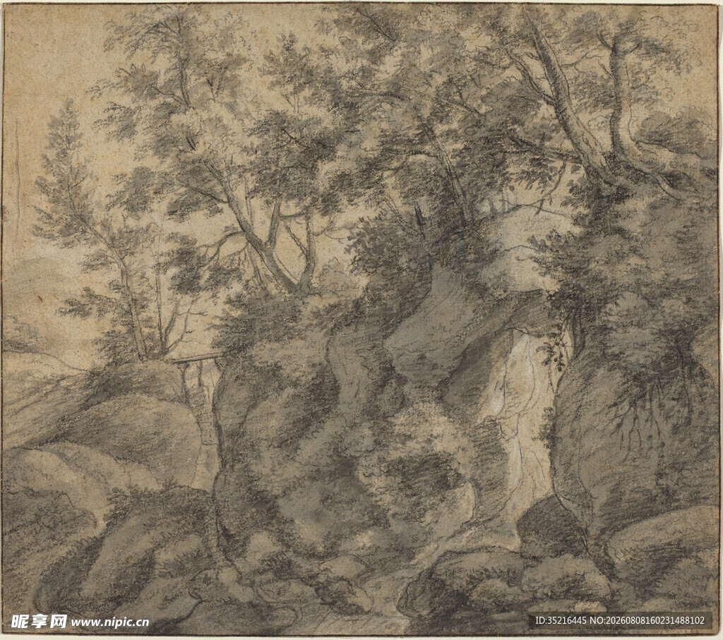 古典山水风景素描画