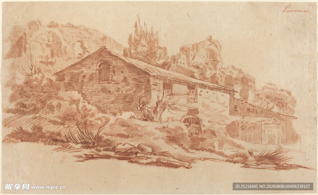 复古风乡村建筑素描图