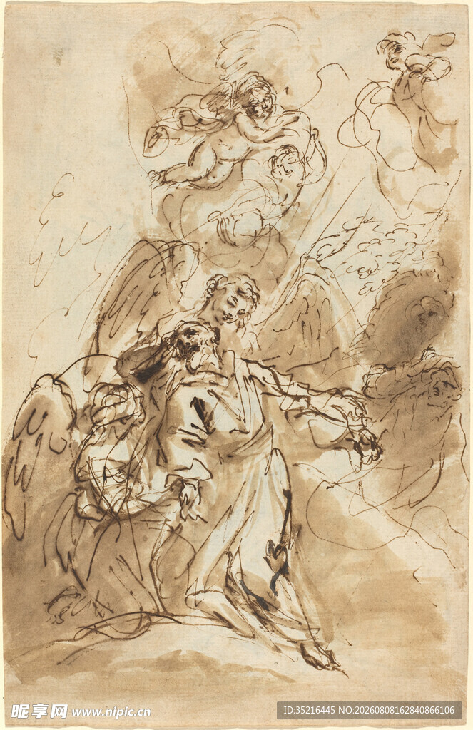 古典人物动态素描画作