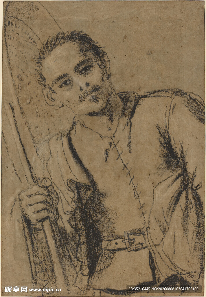 持杖男子素描画像