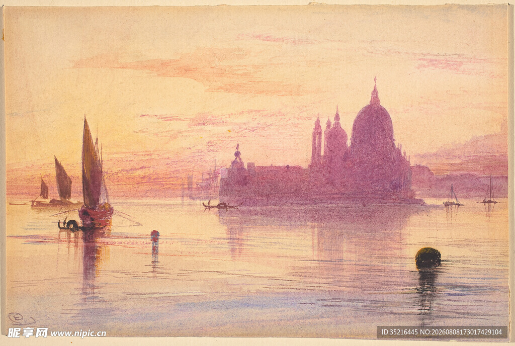 威尼斯黄昏海景油画