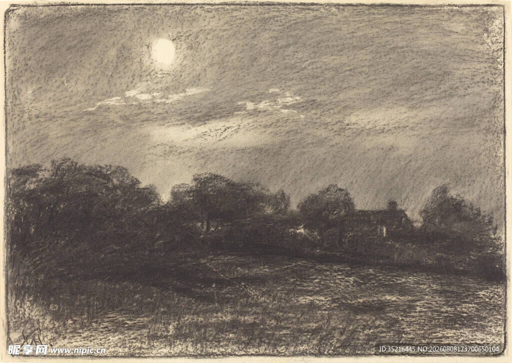 月夜乡村风景素描