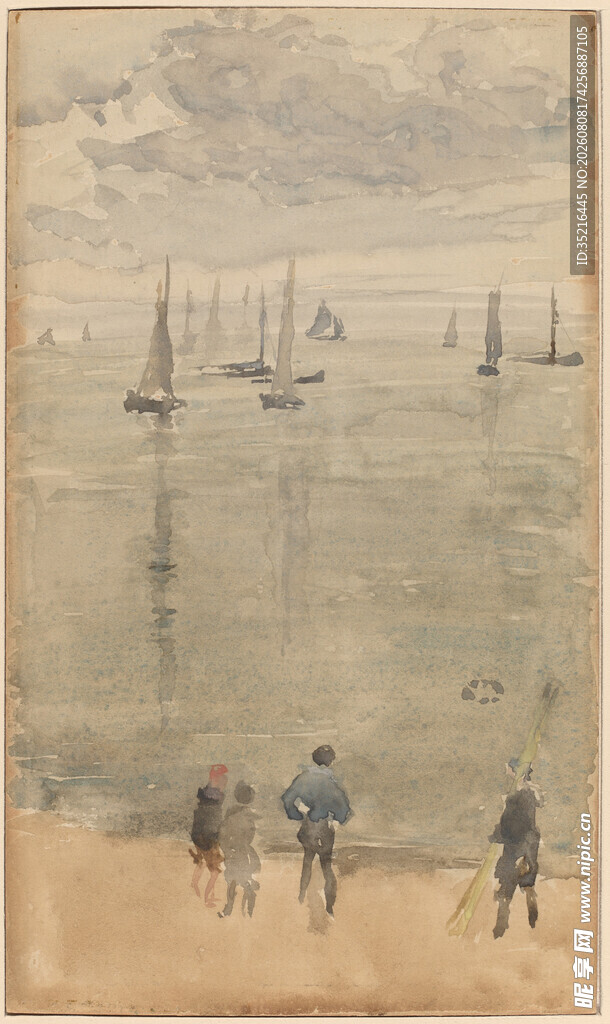海边人物与船只风景图
