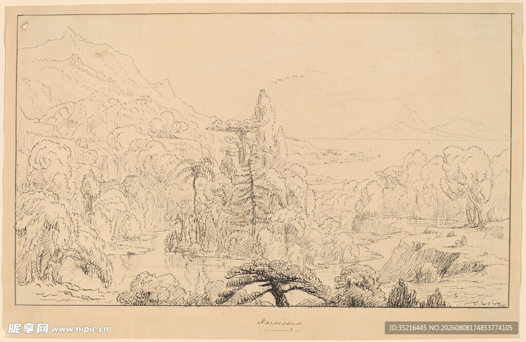 山水风景素描画