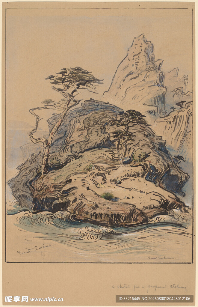 水墨山水孤屿图