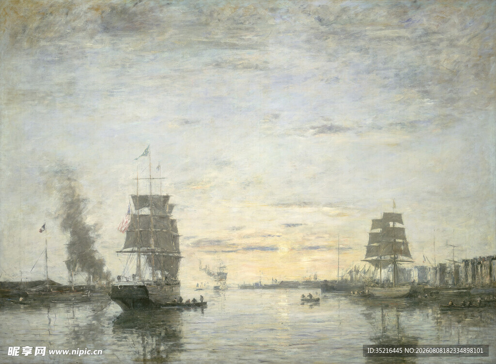 河畔帆船景象