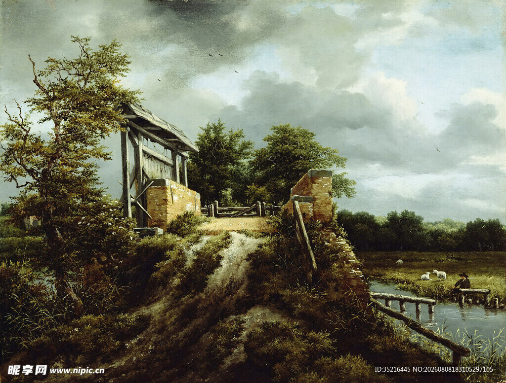 河畔小屋旁的自然景致