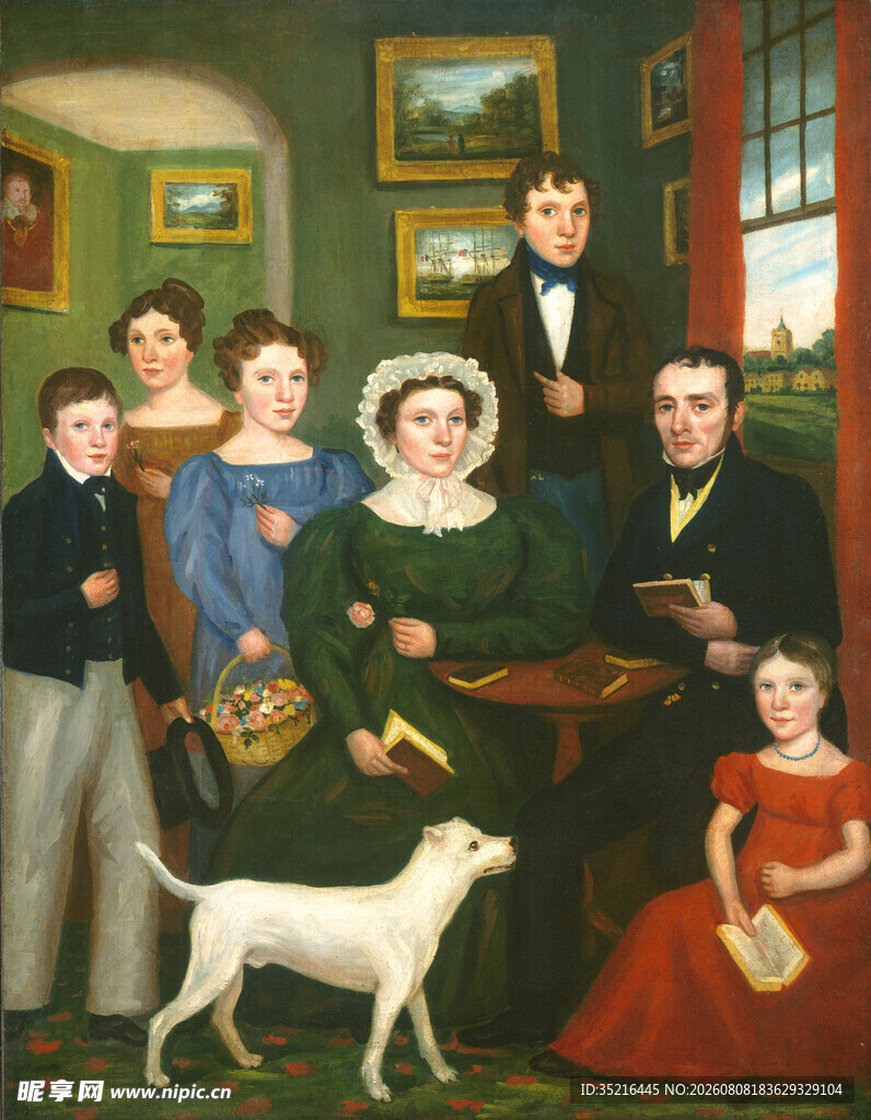 复古家庭肖像画中的温馨场景