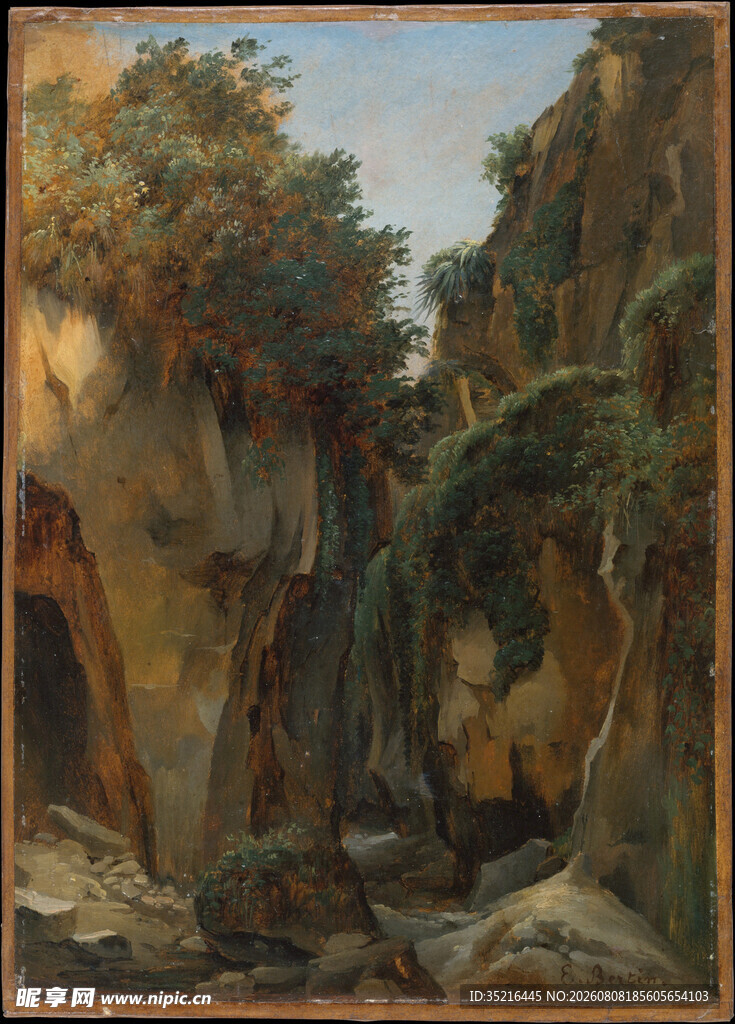 山间峡谷风景油画
