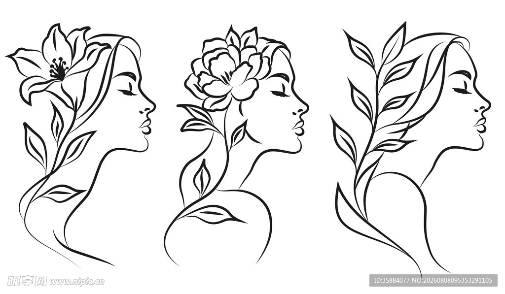 花卉女人剪影