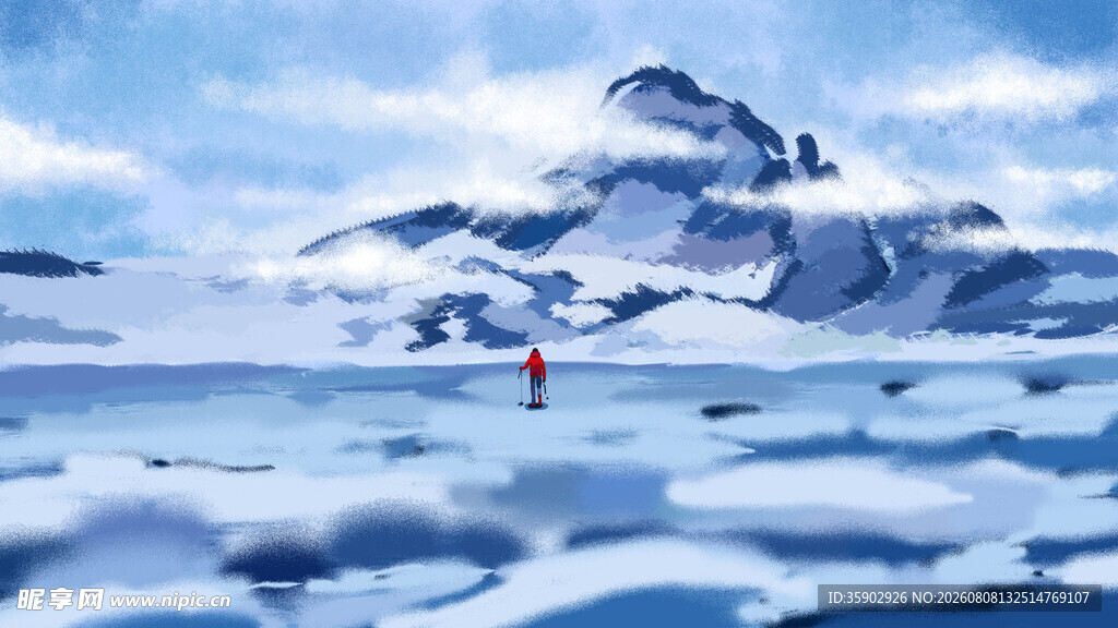 极地探险者在冰雪世界
