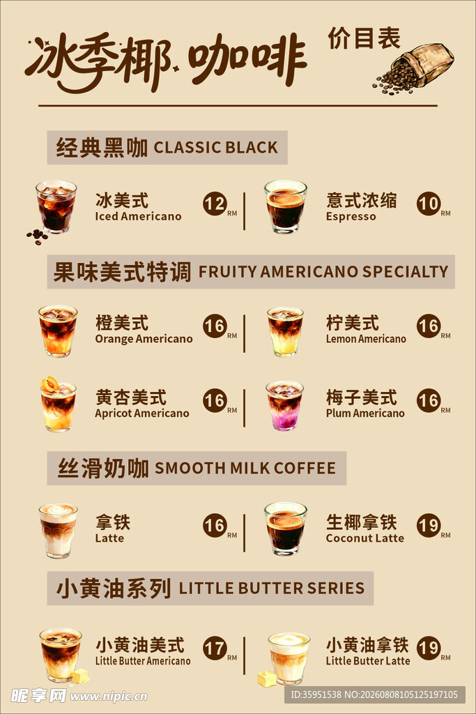 咖啡价目表