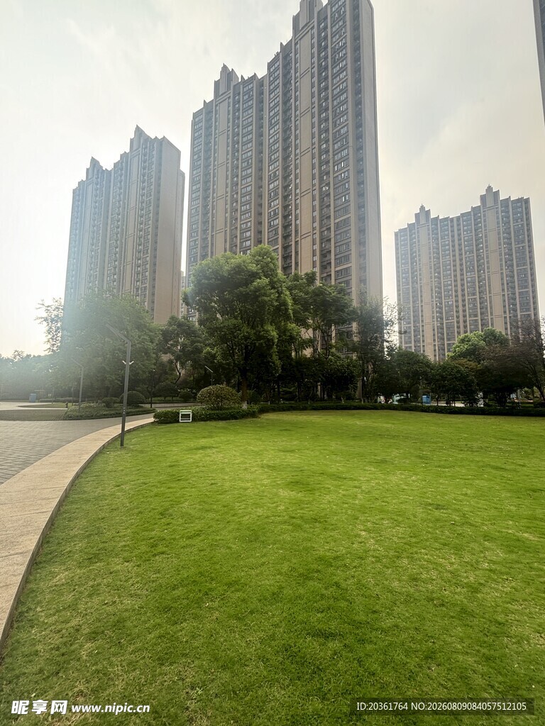 城市草坪与高楼景观