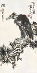 雄鹰栖松图
