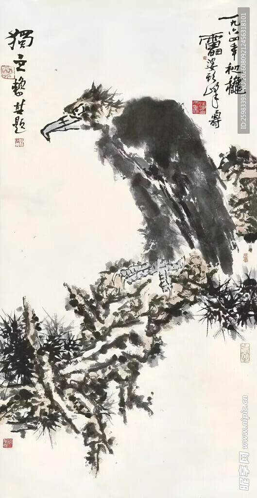 雄鹰栖松图