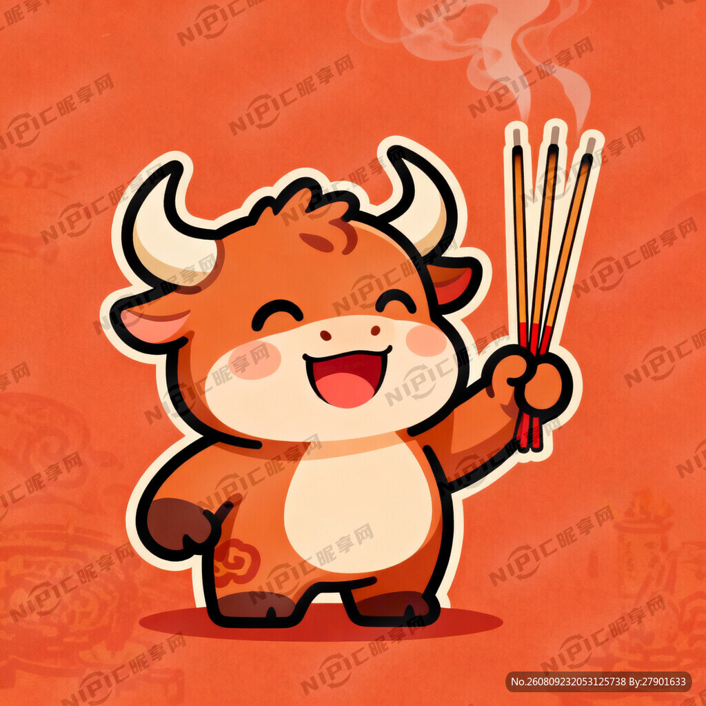 用牛魔王单手举着三支香的形象生