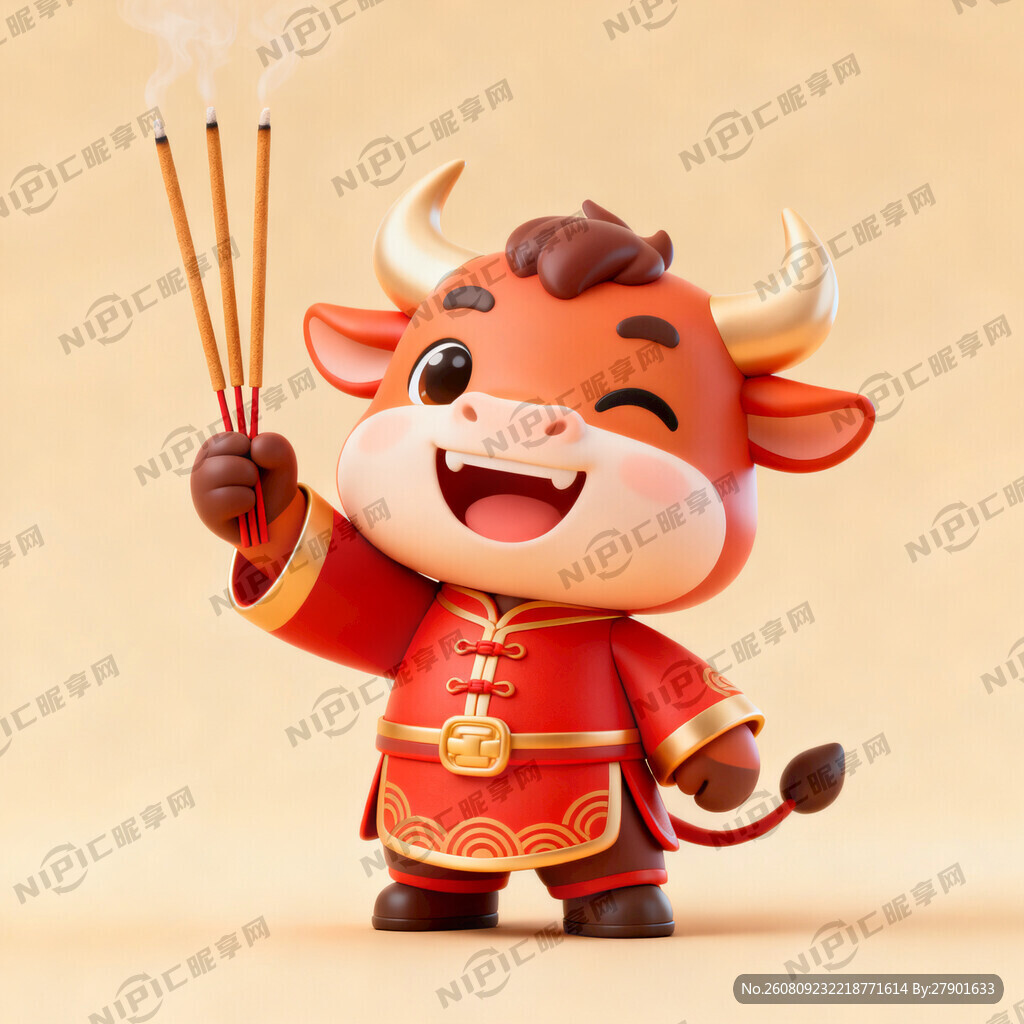 用牛魔王单手举着三支香的形象生