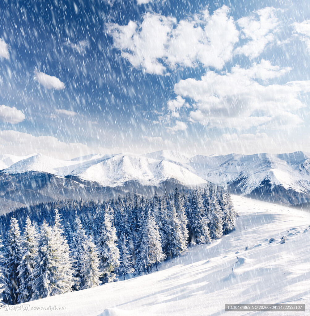 冬日雪景中的山林美景