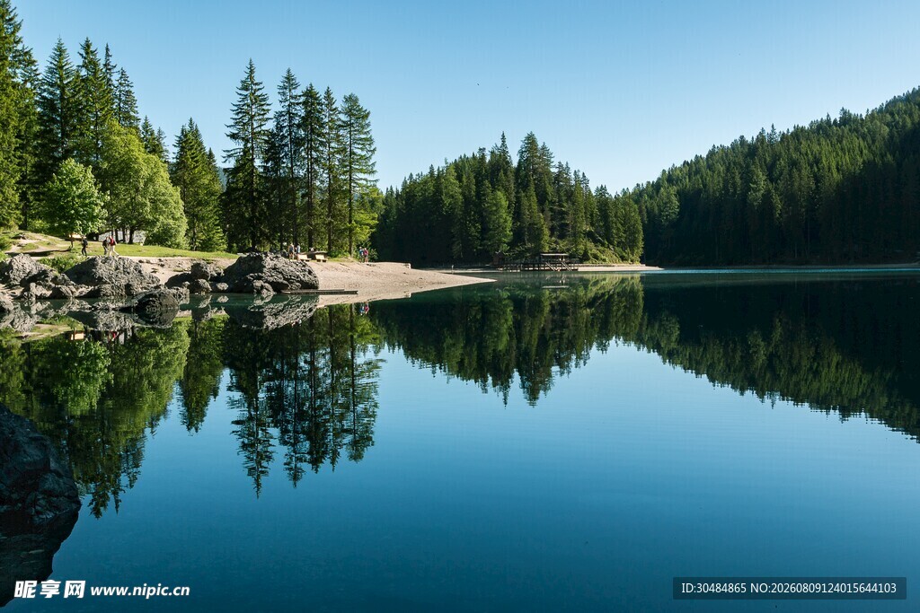 宁静湖畔森林美景