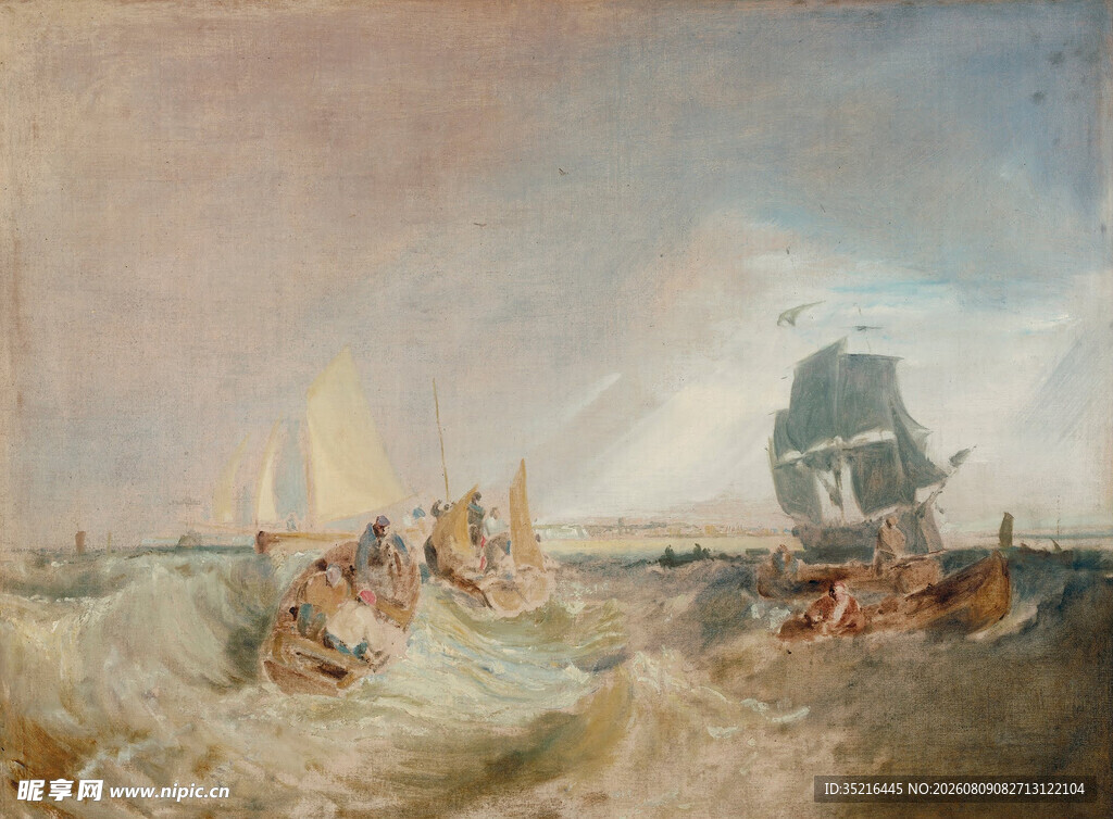 海上帆船景象油画