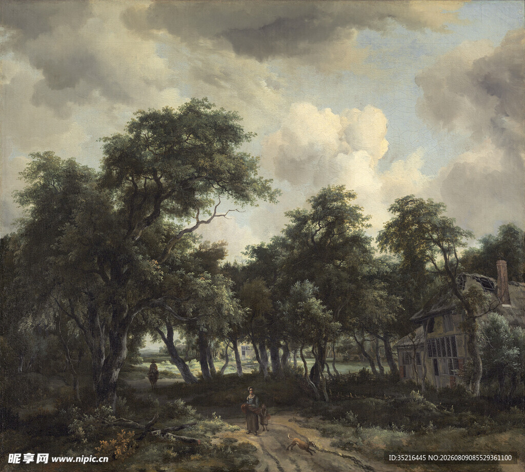 乡村树林风景油画
