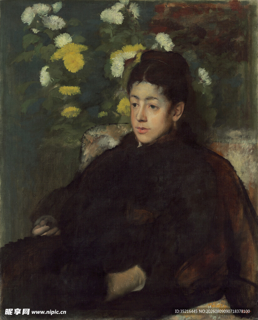 坐着的黑衣女子油画