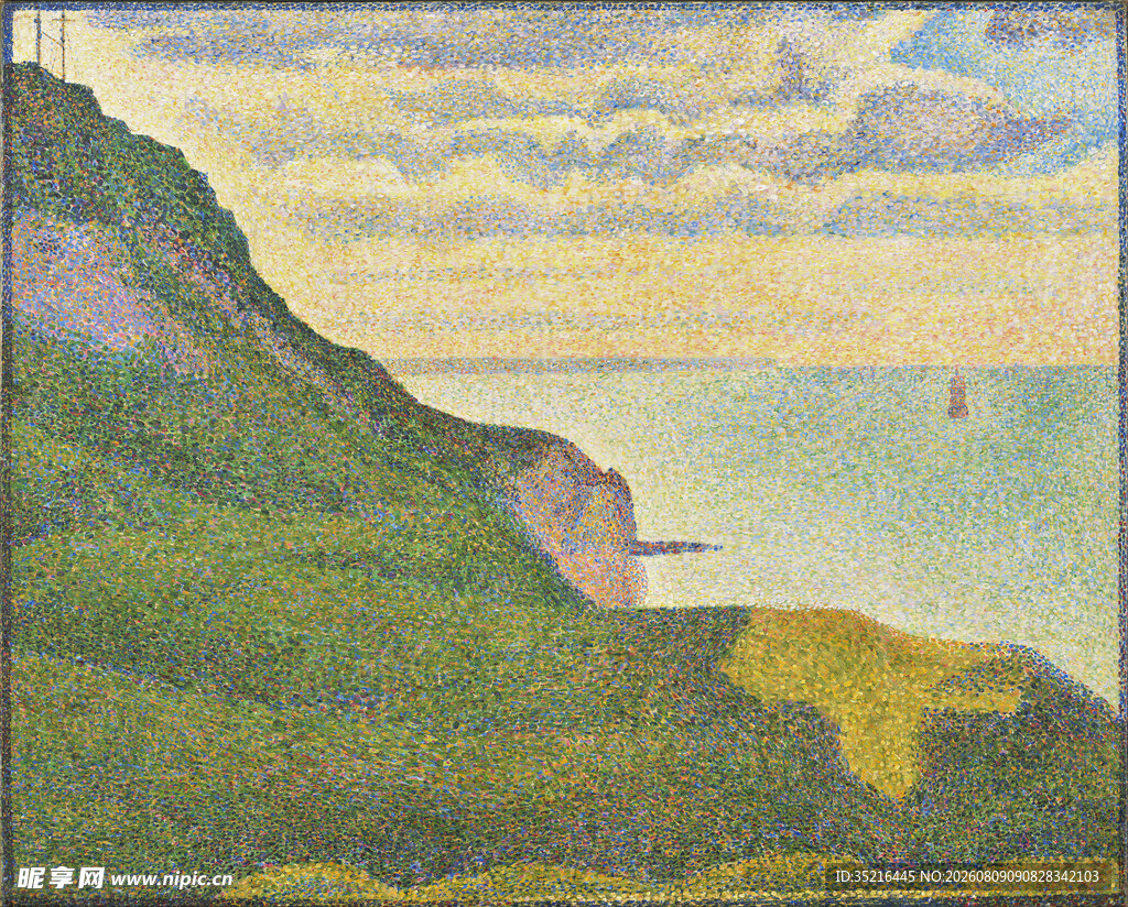 海边青山风景油画