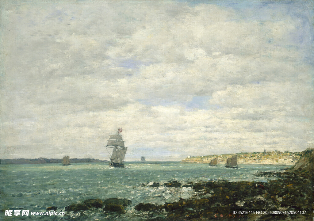 海上帆船风景油画