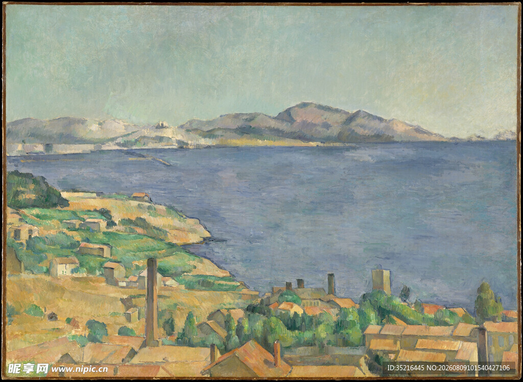 海边城镇风景油画