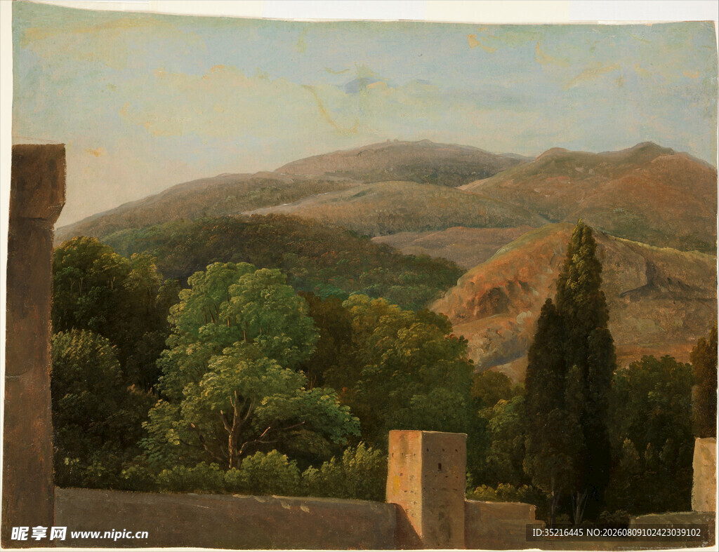 田园山间风景油画