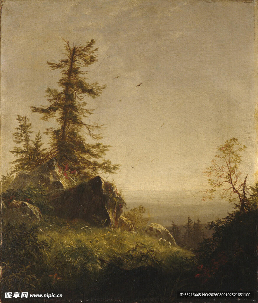 山林远眺风景油画