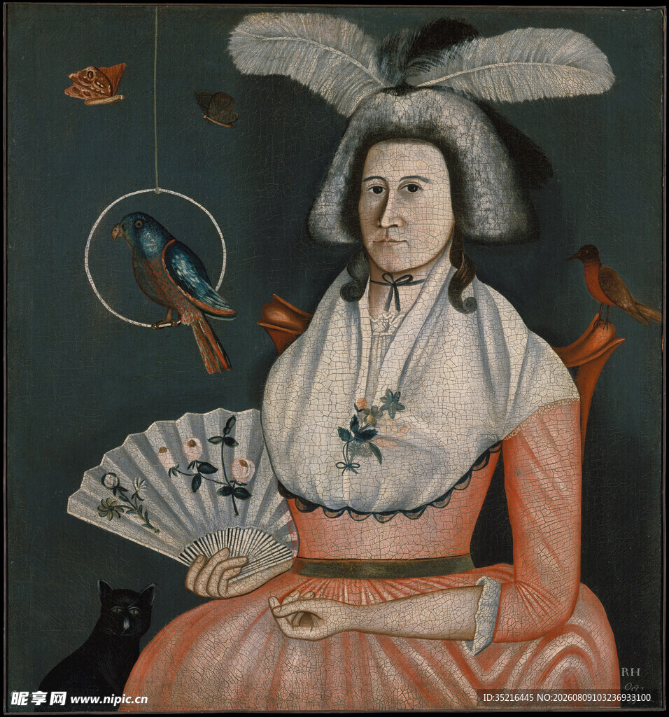 复古装扮女士持扇画像