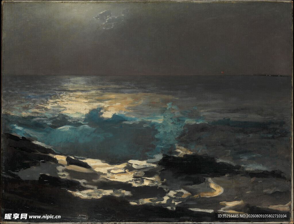 月夜下的汹涌海浪