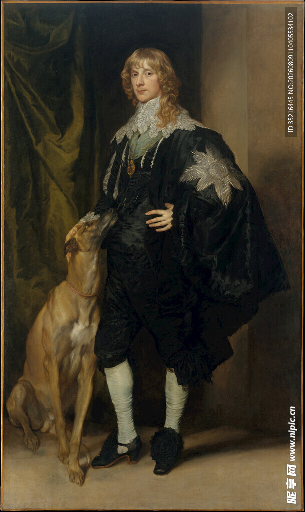 古典绅士与猎犬画像
