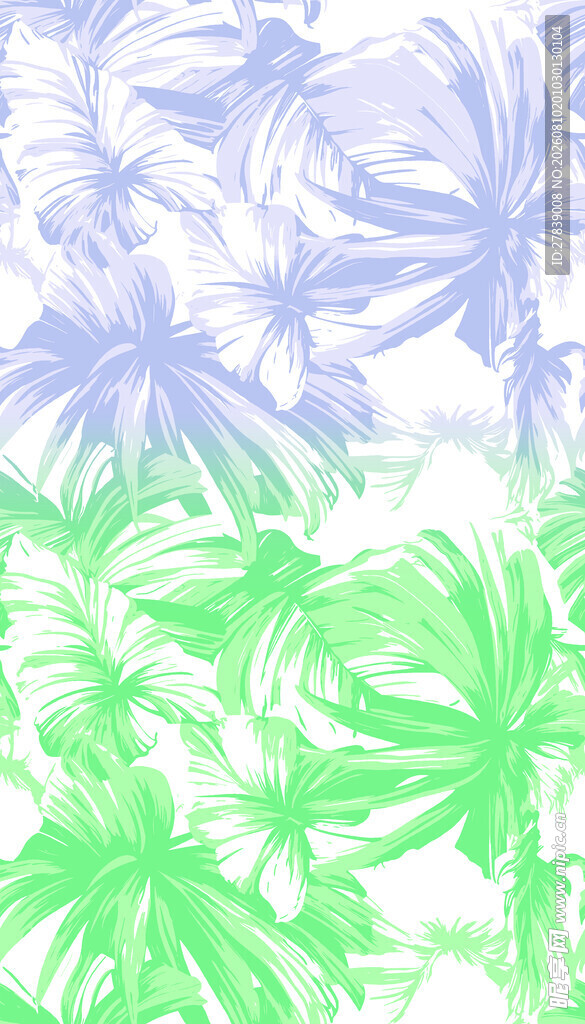 清新渐变植物图案背景