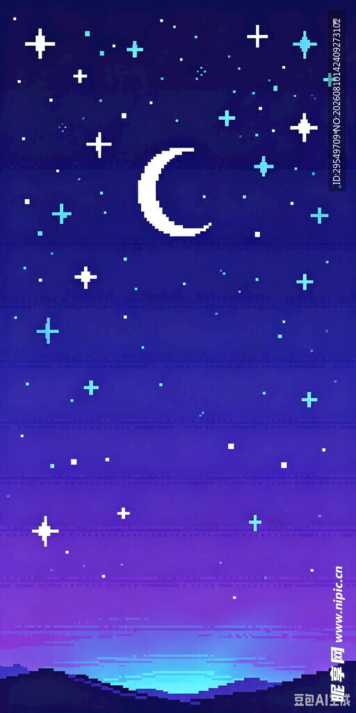 梦幻夜空下的新月与繁星